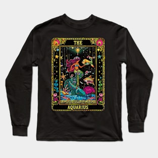 The Aqurarius Tarot Card Mermaid Ocean Sea Zodiac Sign Long Sleeve T-Shirt